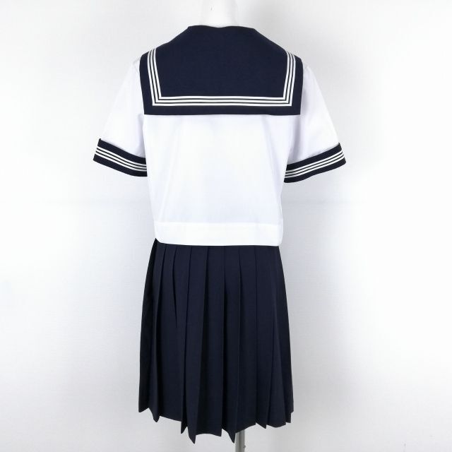 1円 セーラー服 スカート スカーフ 上下3点セット 160A 夏物 白3本線 女子 学生服 中学 高校 白 制服 中古 ランクC NA4026_画像2