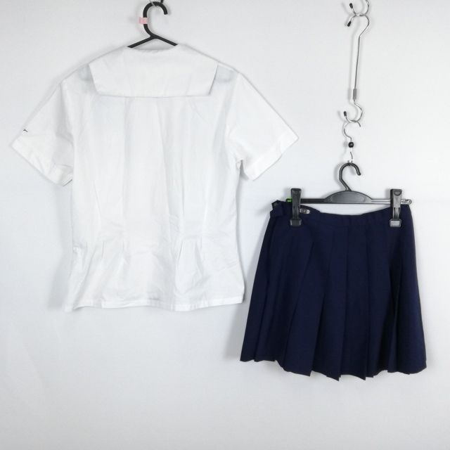 1円 セーラー服 ミニスカート 紐タイ 上下3点セット 大きいサイズ 夏物 女子 学生服 岡山白陵高校 白 山本寛斎 制服 中古 ランク:B EY5262_画像2