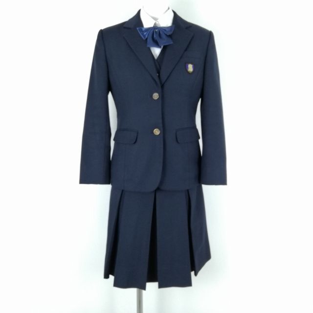 1円 ブレザー ベスト スカート リボン 上下5点セット 指定 冬物 女子 学生服 岡山おかやま山陽高校 紺 制服 中古 ランクC NA4804_画像1