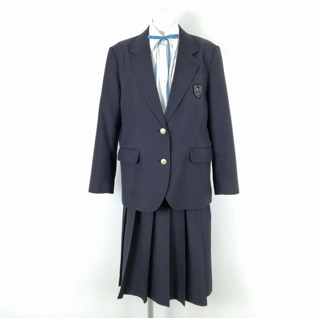 1円 ブレザー スカート 紐タイ 上下4点セット 指定 175A 大きいサイズ 特大 冬物 女子 学生服 中学 高校 紺 制服 中古 ランクC NA4772_画像1