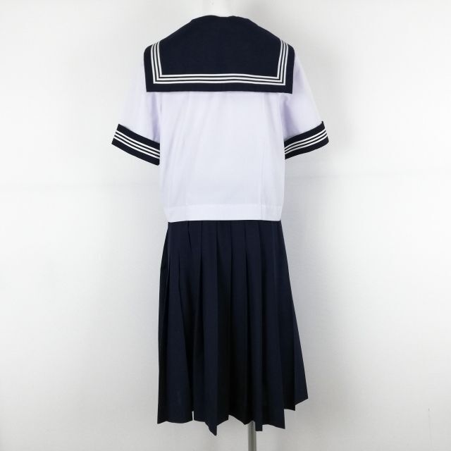 1円 セーラー服 スカート スカーフ 上下3点セット 170A 大きいサイズ 夏物 白3本線 女子 学生服 中学 高校 白 制服 中古 ランクC NA4479_画像2