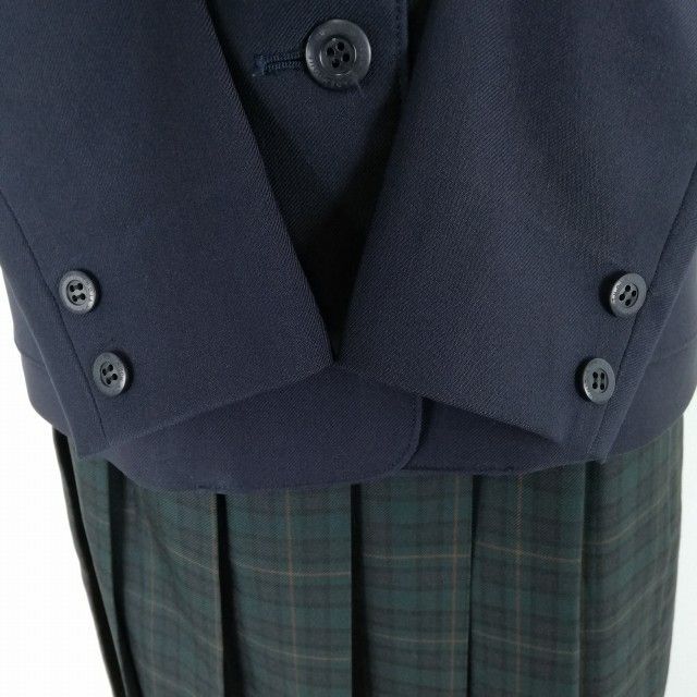 1円 イートン チェックスカート リボン 上下4点セット 145A 冬物 女子 学生服 中学 高校 紺 制服 中古 ランクC NA4029_画像3