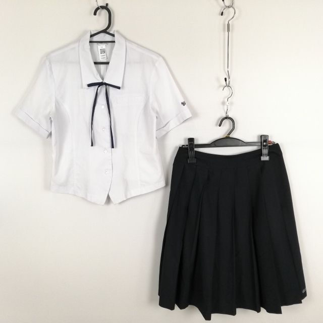 1円 ブラウス スカート 紐タイ 上下3点セット 夏物 女子 学生服 宮崎日章学園高校 白 制服 中古 ランク:C EY8983_画像1