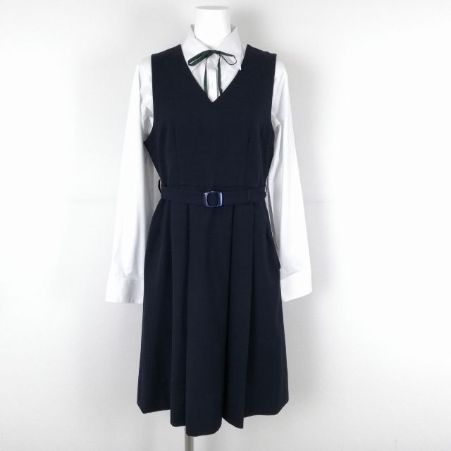 1円 ジャンパースカート 紐タイ バスト86 ウエスト74 カンコー 冬物 女子 学生服 中学 高校 紺 制服 中古 ランクB NA4050_画像1