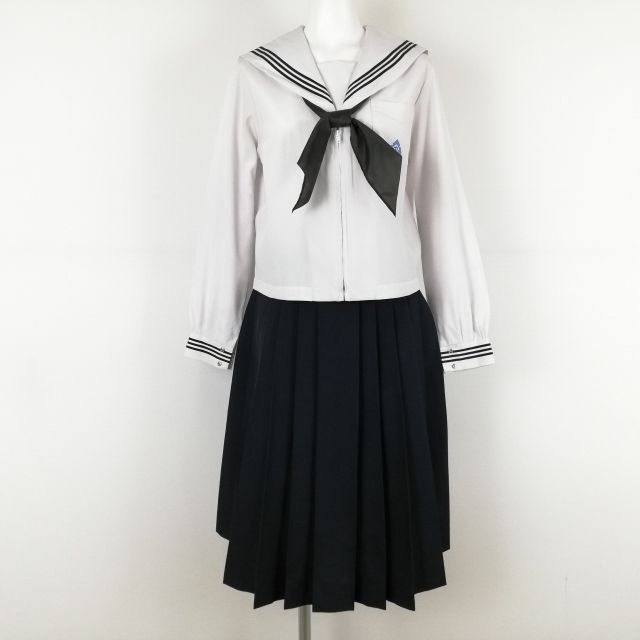 1 jpy sailor suit skirt scarf top and bottom 3 point set 155A interim clothes black 3ps.@ line woman school uniform middle . high school white uniform used rank C NA4095