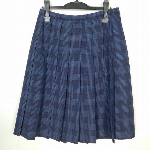 1円 スクールスカート 夏物 w69-丈61 チェック 中学 高校 プリーツ 学生服 制服 女子 中古 IN6577_画像1