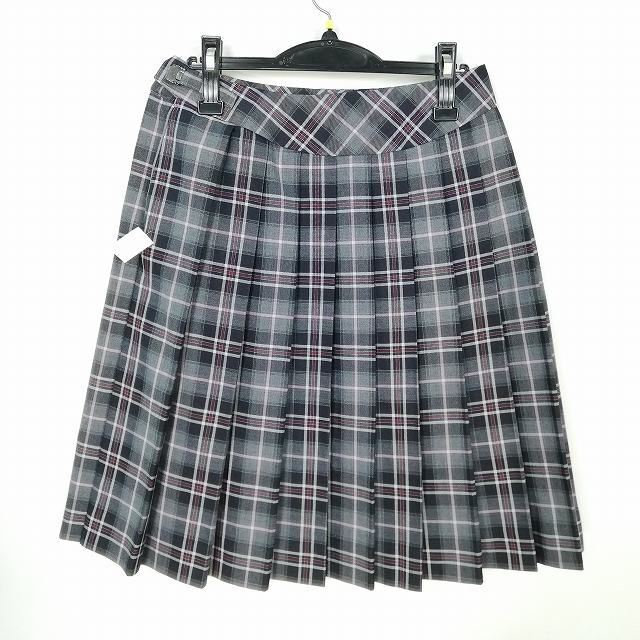 1円 スクールスカート 冬物 w69-丈59 チェック 中学 高校 プリーツ 学生服 制服 女子 中古 IN6652_画像2