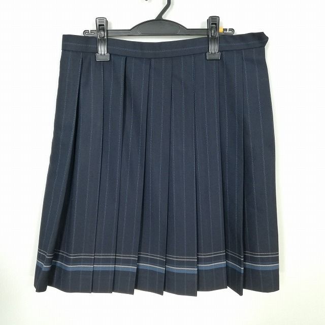 1 jpy school skirt large size winter thing w80- height 56 stripe middle . high school pleat school uniform uniform woman used IN6455