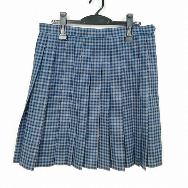 1円 スクールスカート 大きいサイズ 冬物 w75-丈52 チェック 中学 高校 プリーツ 学生服 制服 女子 中古 IN6609_画像1