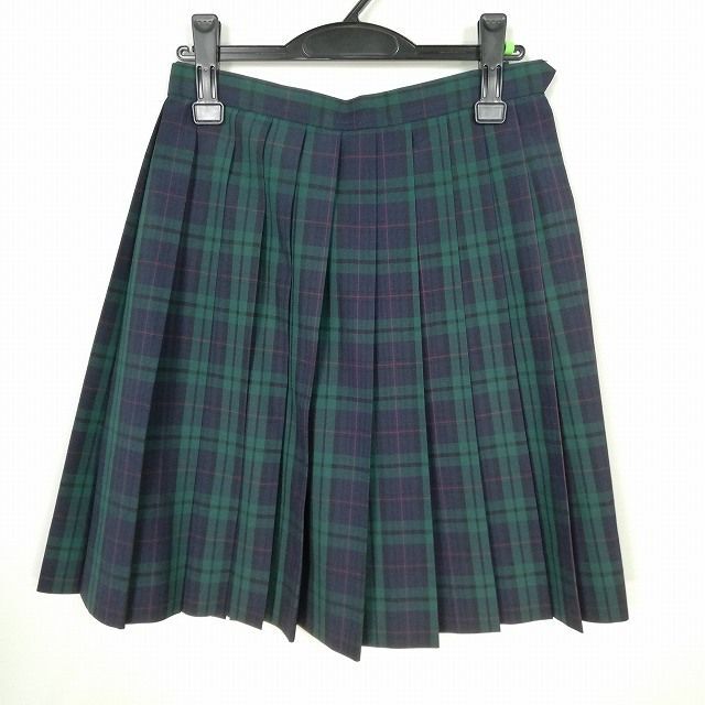 1円 スクールスカート 夏物 w66-丈52 チェック 中学 高校 プリーツ 学生服 制服 女子 中古 IN6578_画像1