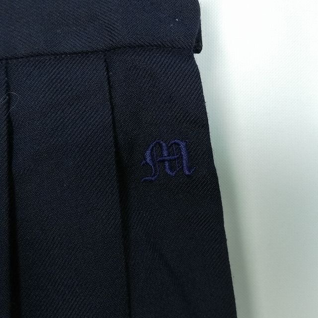 1円 スクールスカート 冬物 w69-丈62 紺 中学 高校 プリーツ 学生服 制服 女子 中古 HK7410_画像6