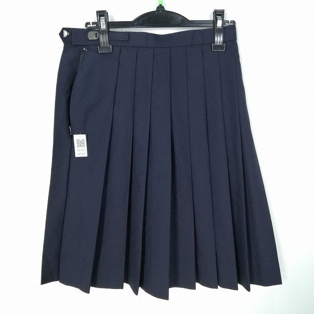 1円 スクールスカート 冬物 w66-丈56 紺 中学 高校 プリーツ 学生服 制服 女子 中古 HK7407_画像2