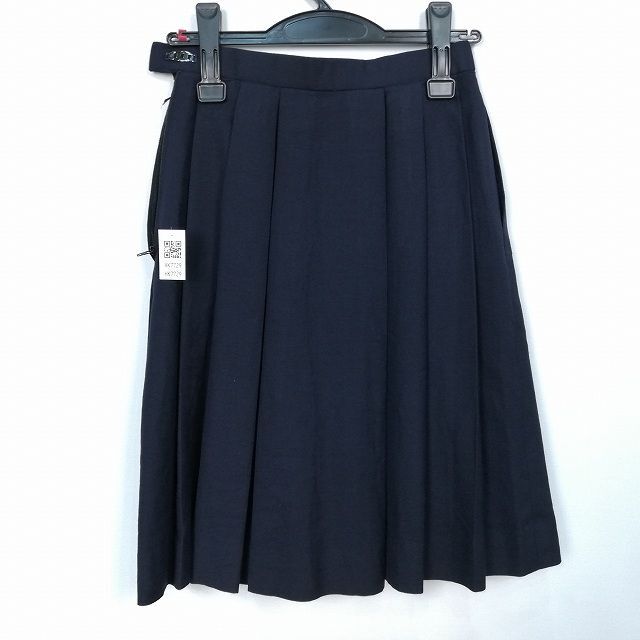 1円 スクールスカート 冬物 w63-丈54 紺 中学 高校 プリーツ 学生服 制服 女子 中古 HK7729_画像2