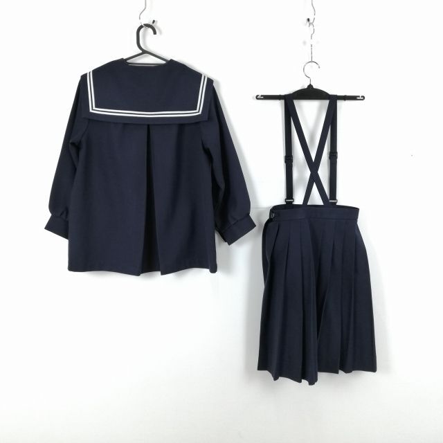 1円 セーラー服 スカート スカーフ 上下3点セット 大きいサイズ 冬物 白2本線 女子 学生服 佐賀若葉小学校 紺 制服 中古 ランクC NA5185_画像2