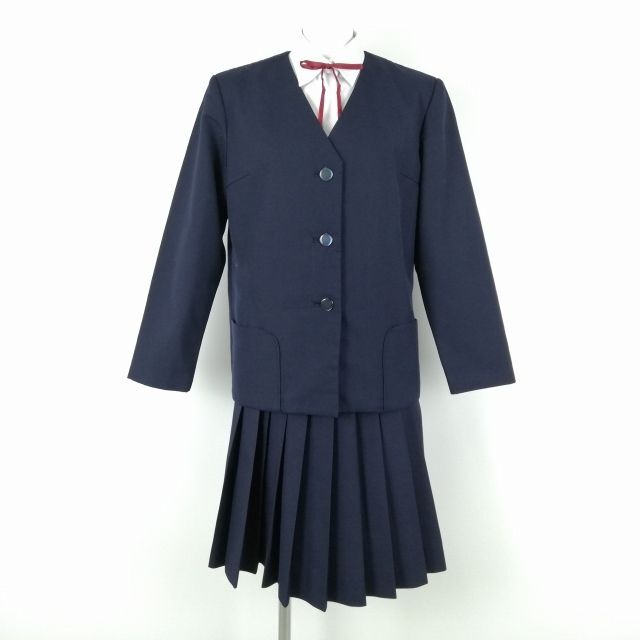 1円 イートン スカート 紐タイ 上下4点セット 冬物 女子 学生服 中学 高校 紺 制服 中古 ランクC NA3893_画像1