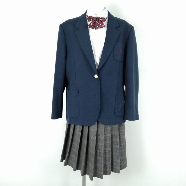 1 jpy blaser check skirt ribbon top and bottom 4 point set large size extra-large dragonfly winter thing woman Hyogo Harima agriculture high school navy blue used rank C NA5661
