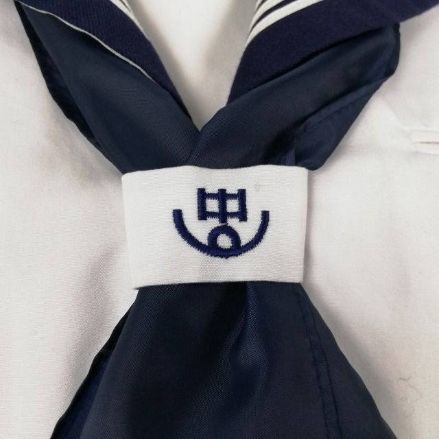 1円 セーラー服 スカート スカーフ 上下3点セット 165A 夏物 白3本線 女子 学生服 中学 高校 白 制服 中古 ランクC NA4778_画像6