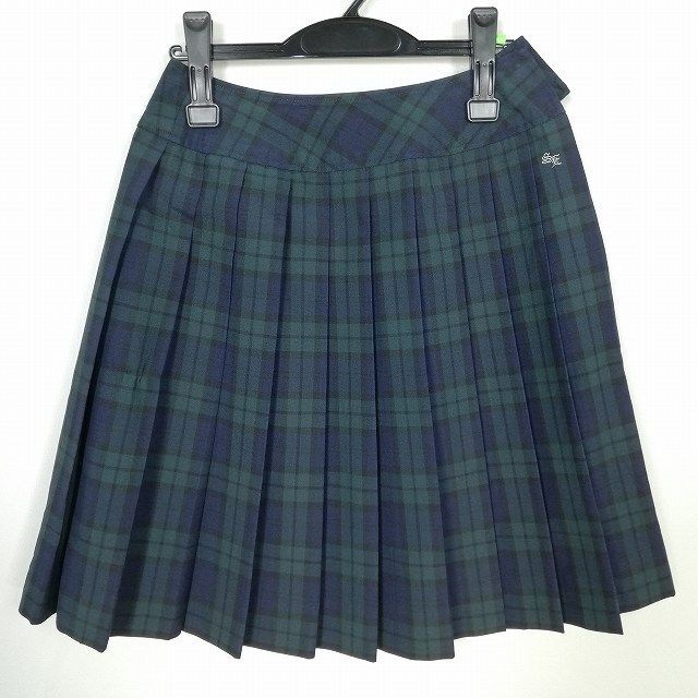 1円 スクールスカート 夏物 w66-丈53 チェック 中学 高校 プリーツ 学生服 制服 女子 中古 IN6735_画像1