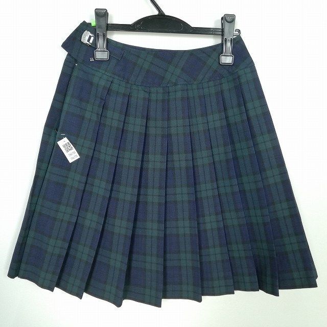 1円 スクールスカート 夏物 w66-丈53 チェック 中学 高校 プリーツ 学生服 制服 女子 中古 IN6735_画像2