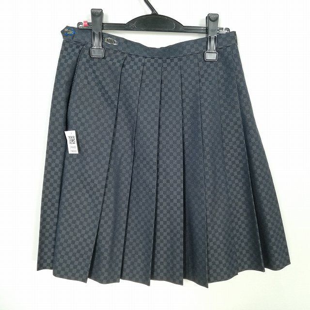 1円 スクールスカート 冬物 w63-丈53 チェック 中学 高校 プリーツ 学生服 制服 女子 中古 IN6665_画像2