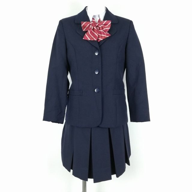 1円 ブレザー ミニスカート リボン 上下4点セット 指定 冬物 女子 学生服 中学 高校 紺 制服 中古 ランクC NA5359_画像1