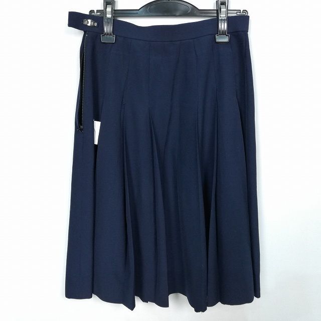 1円 スクールスカート 夏物 w69-丈60 紺 中学 高校 プリーツ 学生服 制服 女子 中古 HK7923_画像2