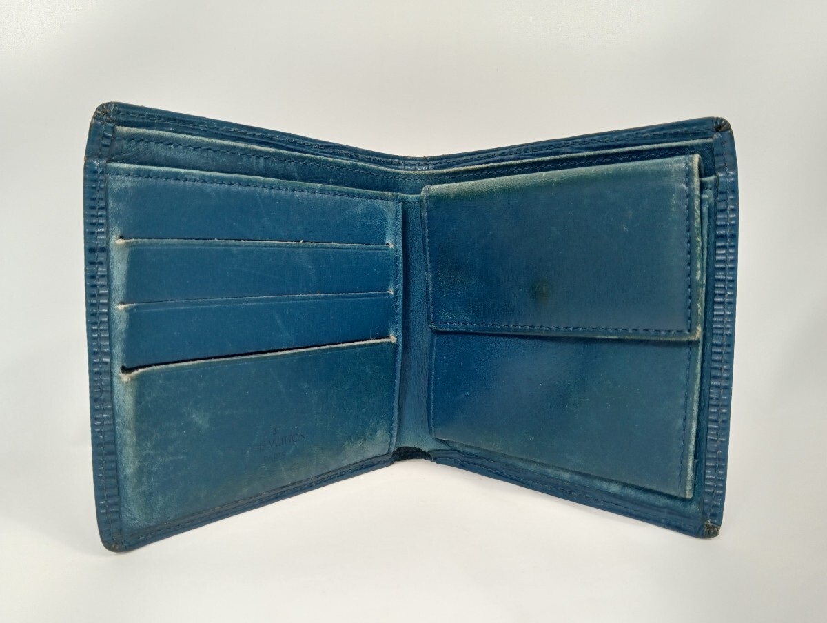 LOUIS VUITTON ルイヴィトン エピ 二つ折り 財布 ポルトビエ ウォレット ブルー系の画像3