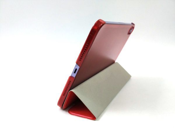 iPad mini 6用 カバー PUレザー+ハードケース 三つ折り スタンド レッド_画像5