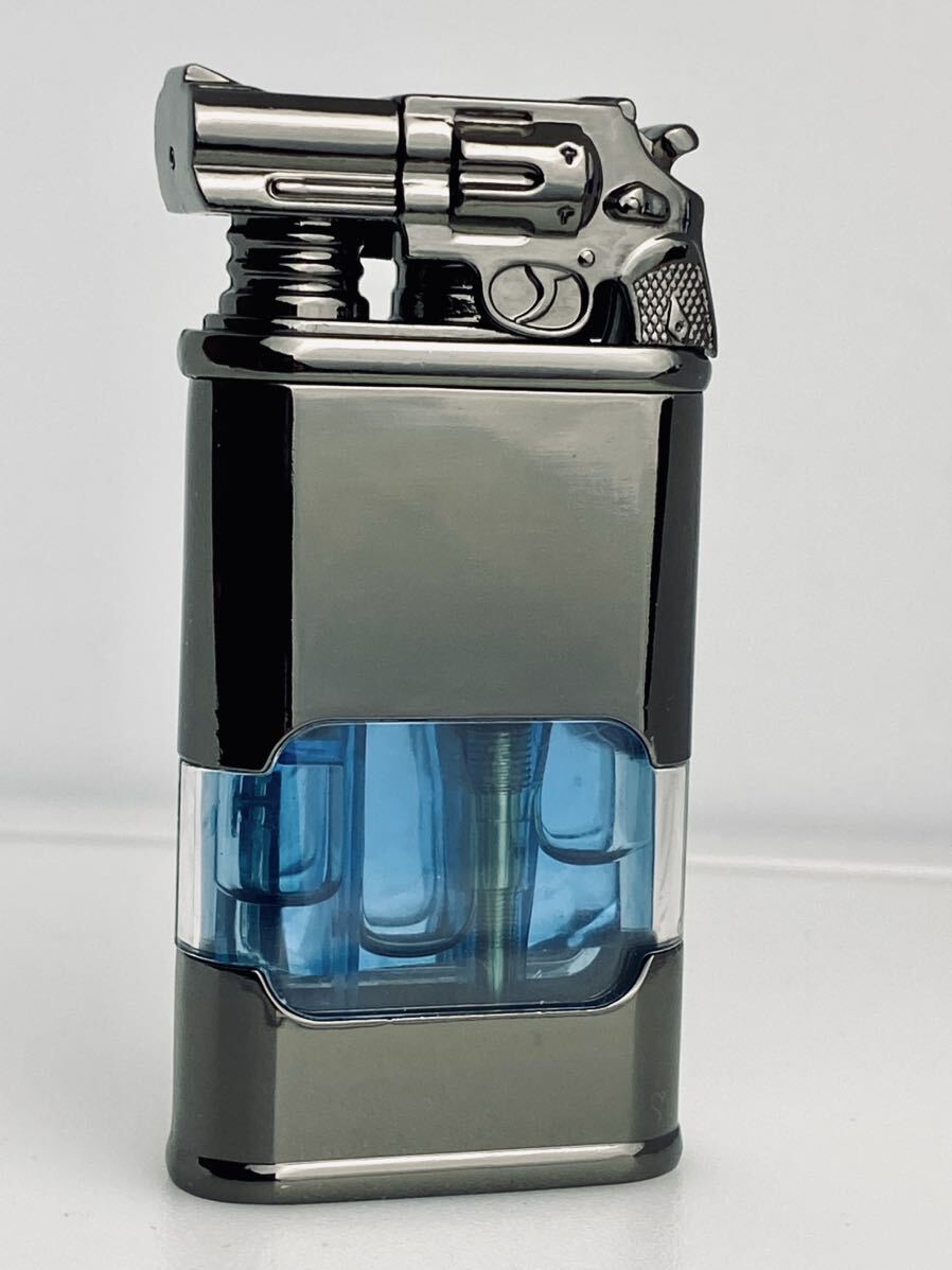 時計機能付き透明ガスタンクジェット炎ソフト炎切替可能ハンドガン型ガスライターターボライター(ギフト箱付き)_画像3