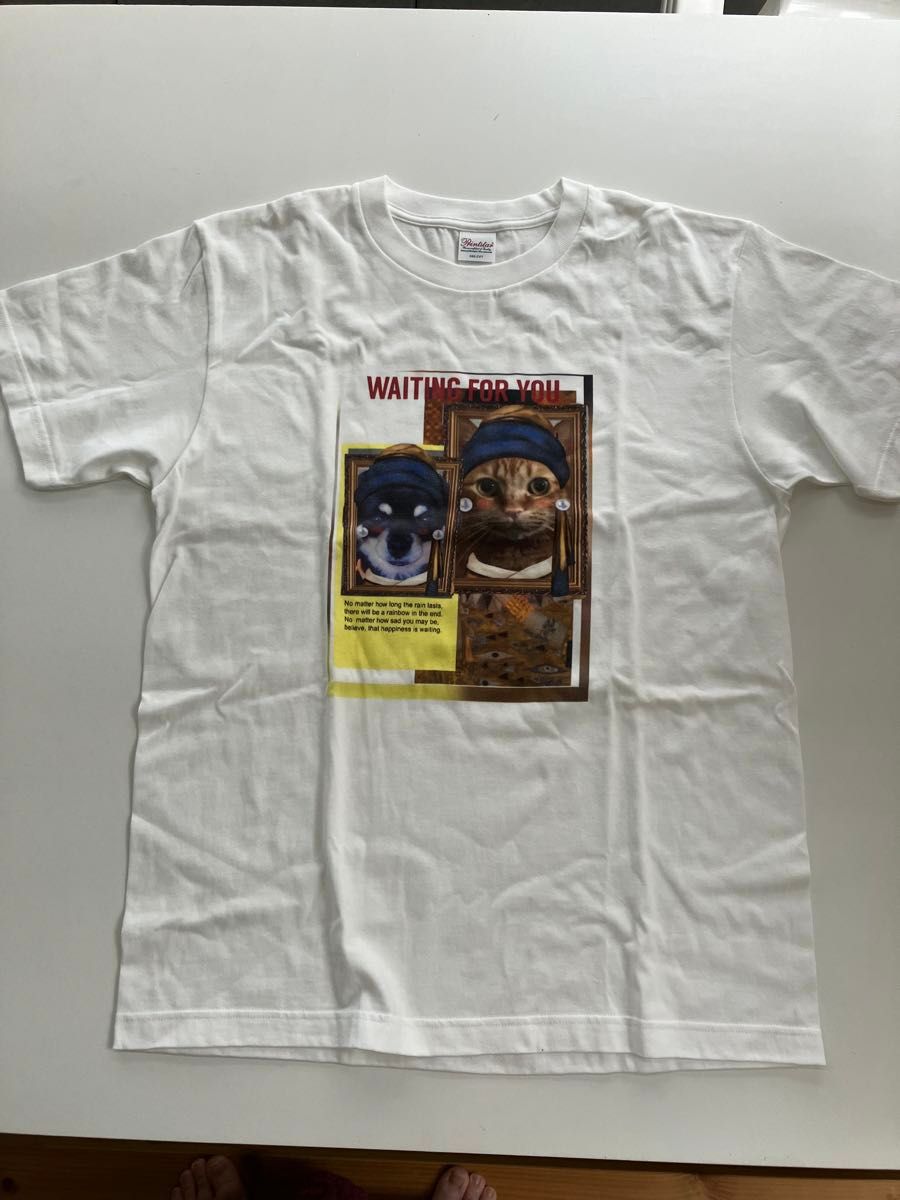 オリジナルてTシャツ　真珠の耳飾り　猫　犬　M    