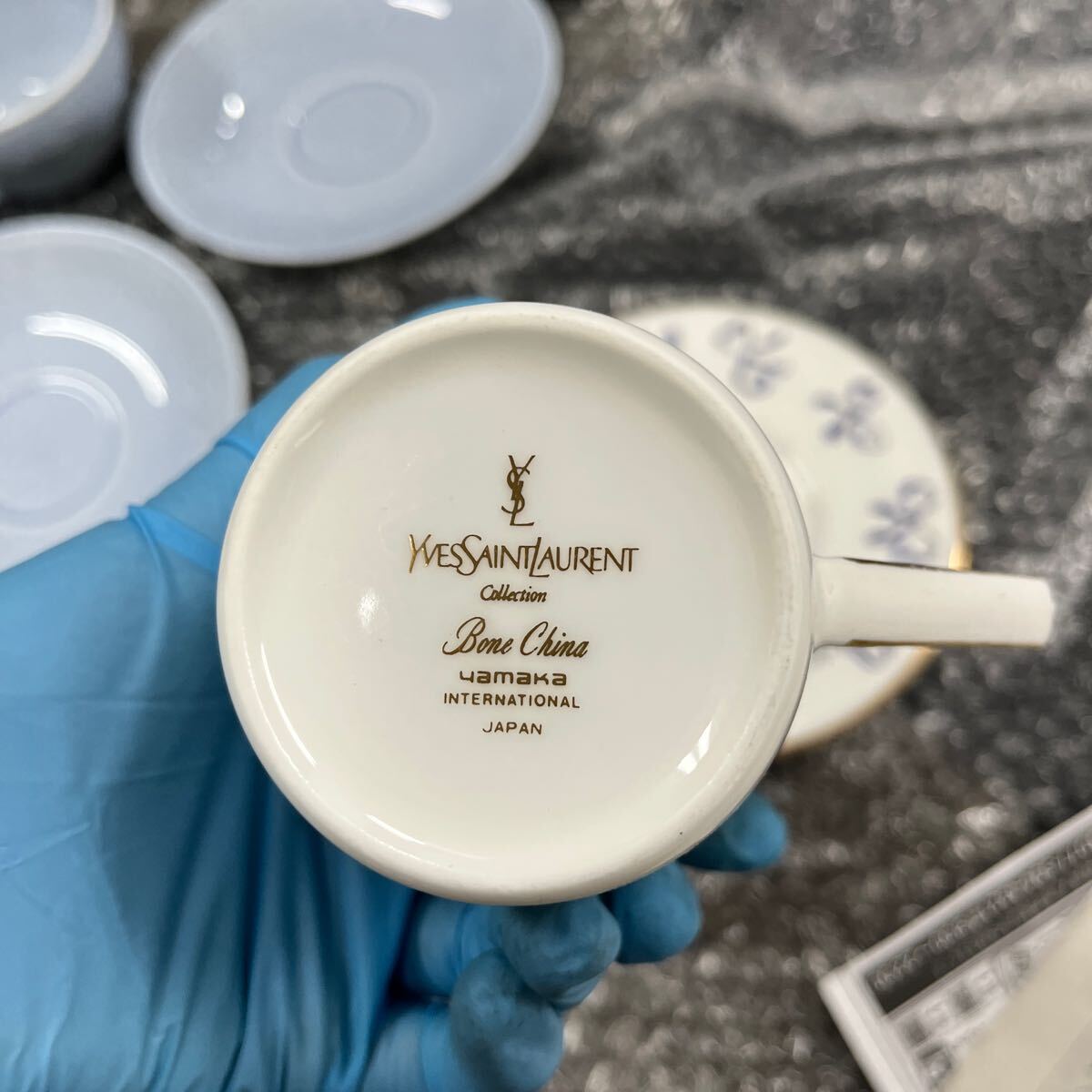 M-1269*100 size YSL Eve sun rolan Afternoon Tea after n-n tea cup & saucer 4 customer +2 customer ribbon pattern summarize set present condition goods 