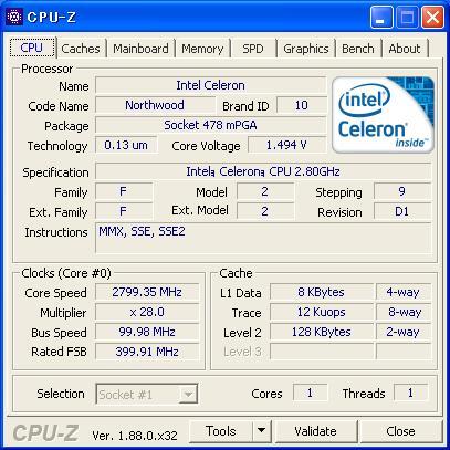  socket 478 Celeron 2.8GHz 2.80GHZ/128/400 1700/30503
