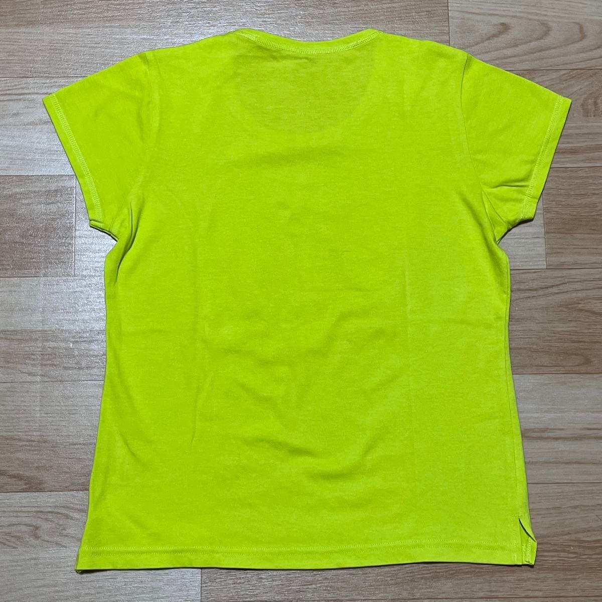 DANSKIN ダンスキン 半袖Tシャツ 綿混 ロゴプリント 黄緑 L