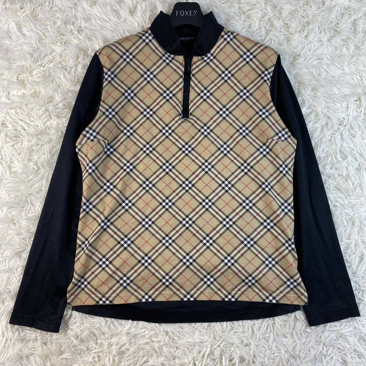  редкий L*Burberry golf Burberry Golf рубашка-поло блуза половина Zip Golf одежда noba проверка cut and sewn чёрный черный 