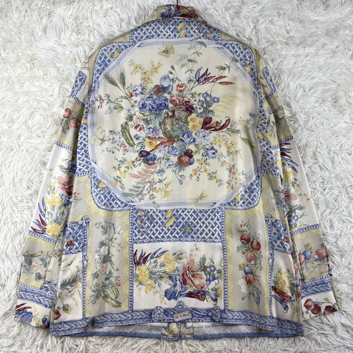 シルク100% ◎ETRO エトロ 大きいサイズ SIZE46 2XL 日焼け対策 オーバーサイズシャツ 花柄 フラワー 絹 ブラウス 長袖 柄シャツ_画像6