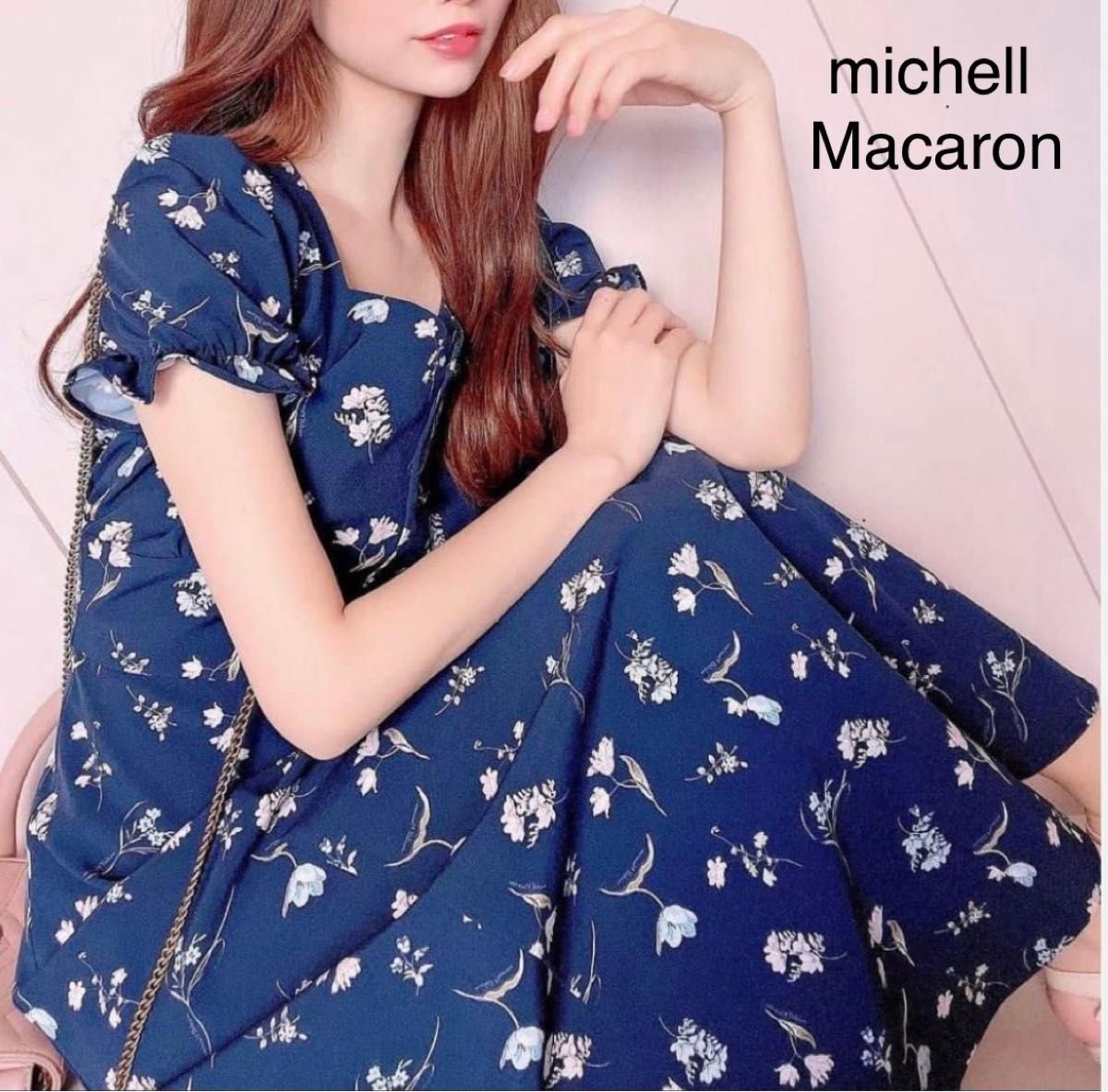 【新品】michell Macaron ミシェルマカロン ロングワンピース 花柄 バックレースアップ Mサイズ