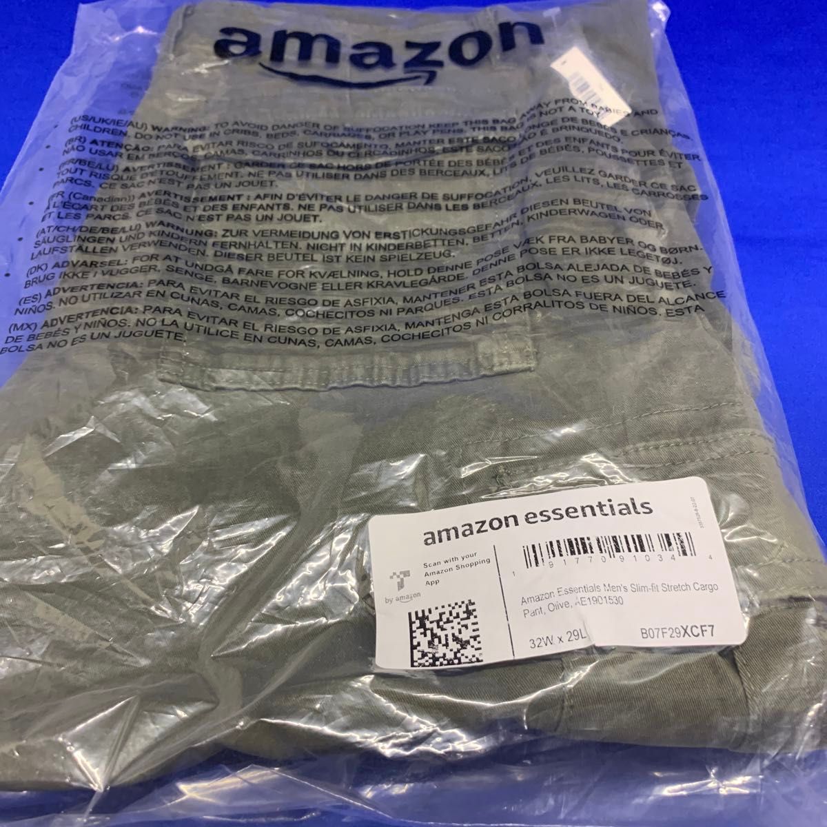 ふ27 Amazon Essentials カーゴパンツ スリムフィット ストレッチ メンズ　オリーブ　32W 29L