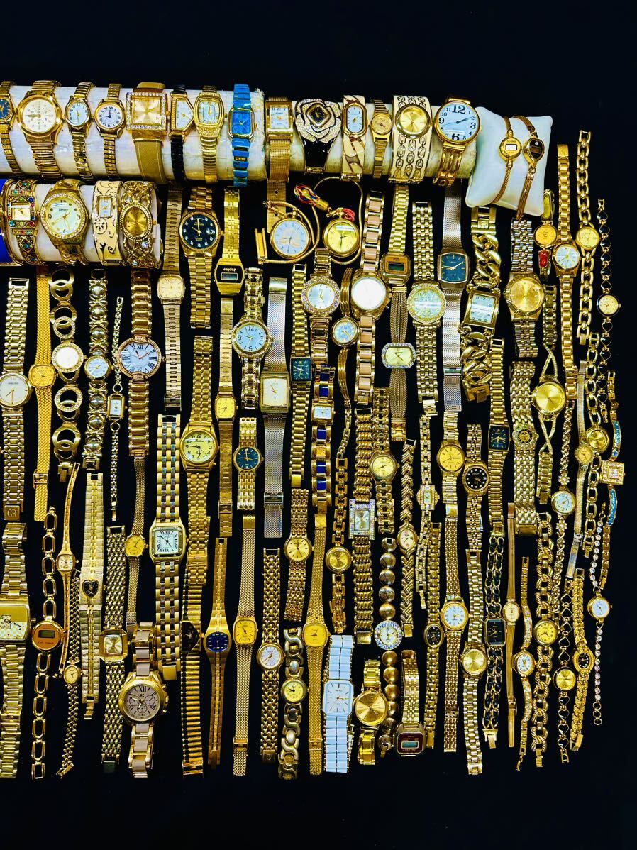 腕時計 ゴールドカラーのみ 150本 大量 SEIKO BALMAIN ELGIN CITIZEN Pierre Cardin ORIENT ELLE agnes.b RICOH 等まとめてセット H199_画像8