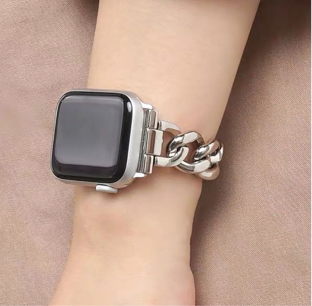 Apple Watch バンド シルバー シンプル チェーン 42/44/45