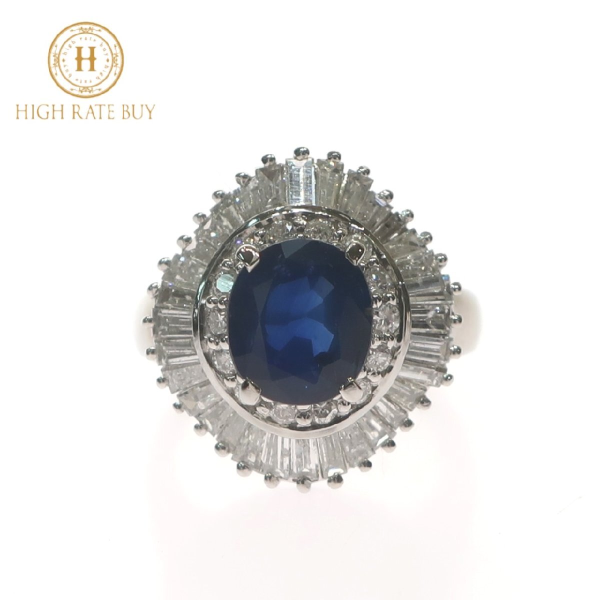 1 jpy start large grain natural blue sapphire ring Pt900 platinum blue sapphire 2.00ct diamond 1.46ct 8.5g ring gem middle . judgement document 