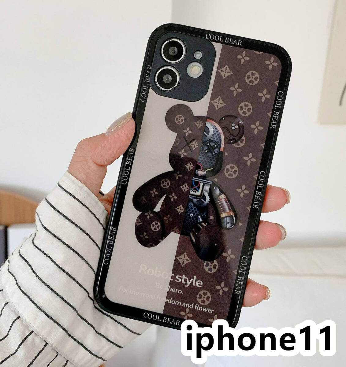 iphone11ケース カーバー TPU 可愛い　熊　ガラス　お洒落　軽量 ケース 耐衝撃高品質ブラウン316_画像1