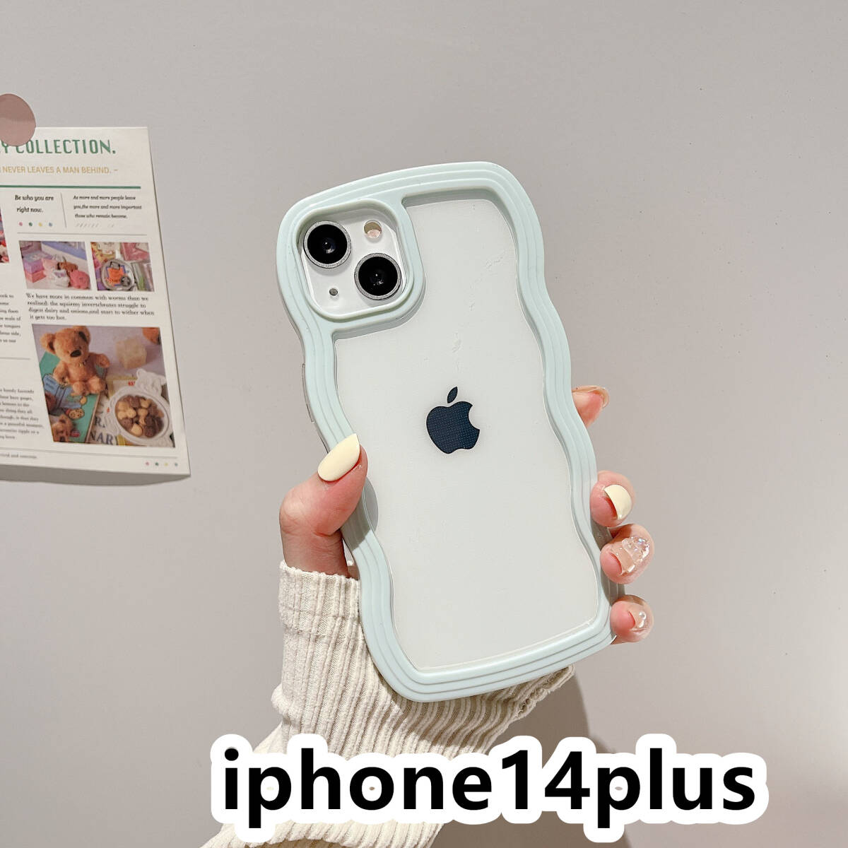 iphone14plusケース カーバー TPU 可愛い　波型　　お洒落　軽量 ケース 耐衝撃高品質ライトブルー196_画像1