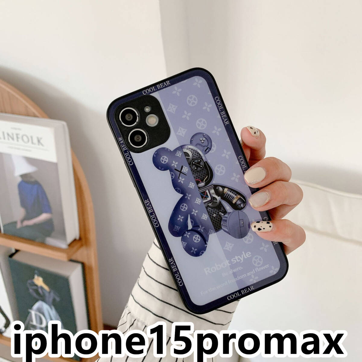 iphone15promaxケース カーバー TPU 可愛い　熊　ガラス　お洒落　軽い ケース 耐衝撃高品質ブルー128_画像1