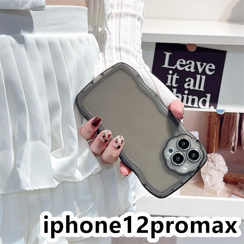 iphone12promaxケース カーバー TPU 可愛い　透明　波型花　お洒落　軽量 ケース 耐衝撃高品質ブラック452_画像1