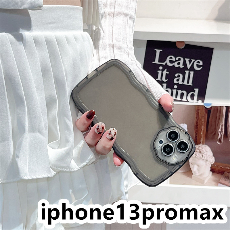 iphone13promaxケース カーバー TPU 可愛い　透明　波型花　お洒落　軽量 ケース 耐衝撃高品質ブラック455_画像1