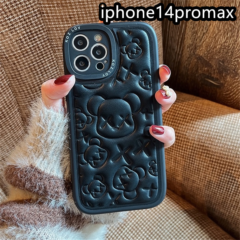 iphone14promaxケース カーバー TPU 可愛　お洒落　熊　　軽量 ケース ブラック2_画像1