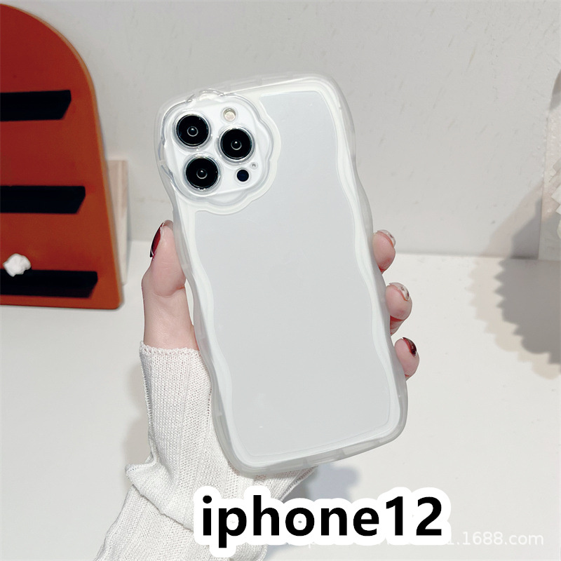iphone12ケース カーバー TPU 可愛い　透明　波型花　お洒落　軽量 ケース 耐衝撃高品質ホワイト278_画像1