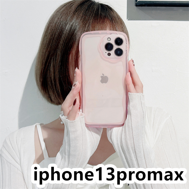 iphone13promaxケース カーバー TPU 可愛い　透明　波型花　お洒落　軽量 ケース 耐衝撃高品質ピンク111_画像1