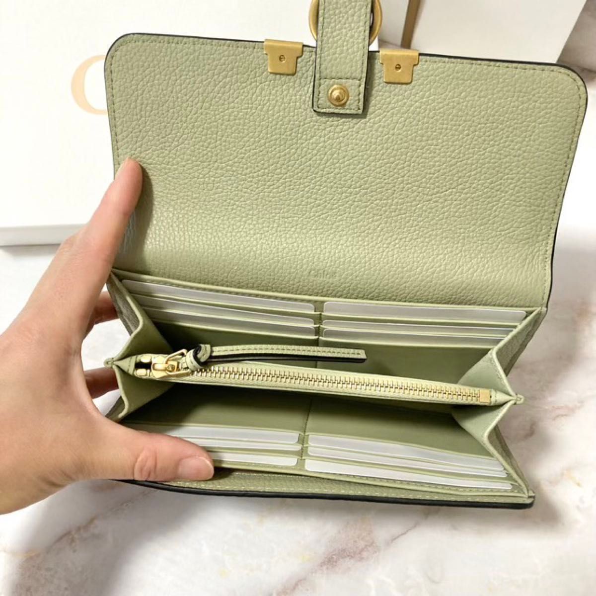 Chloe クロエ MARCIE 長財布 フラップウォレット ペールグリーン