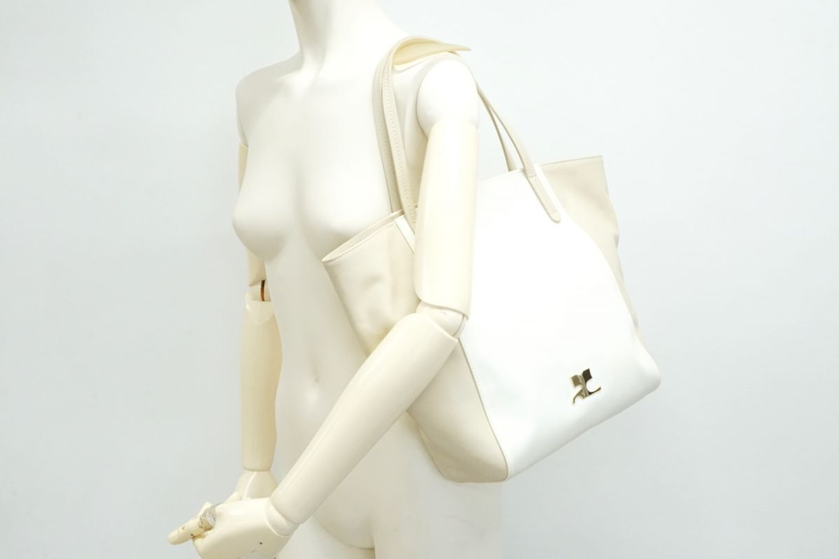  Courreges плечо ручная сумочка большая сумка Logo A4bai цвет нейлон белый белый Courreges 8348h2